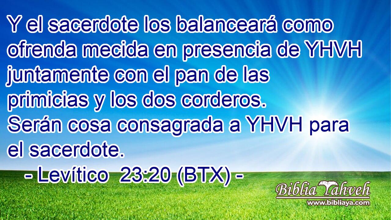 Y el sacerdote los balanceará como ofrenda mecida en presencia de YHVH juntamente con el pan de las primicias y los dos corderos. Serán cosa consagrada a YHVH para el sacerdote.