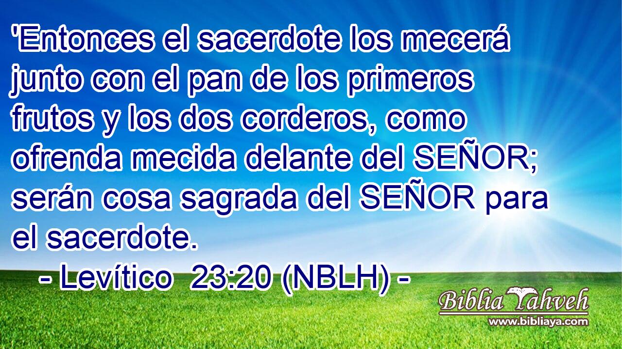  'Entonces el sacerdote los mecerá junto con el pan de los primeros frutos y los dos corderos, como ofrenda mecida delante del SEÑOR; serán cosa sagrada del SEÑOR para el sacerdote. 