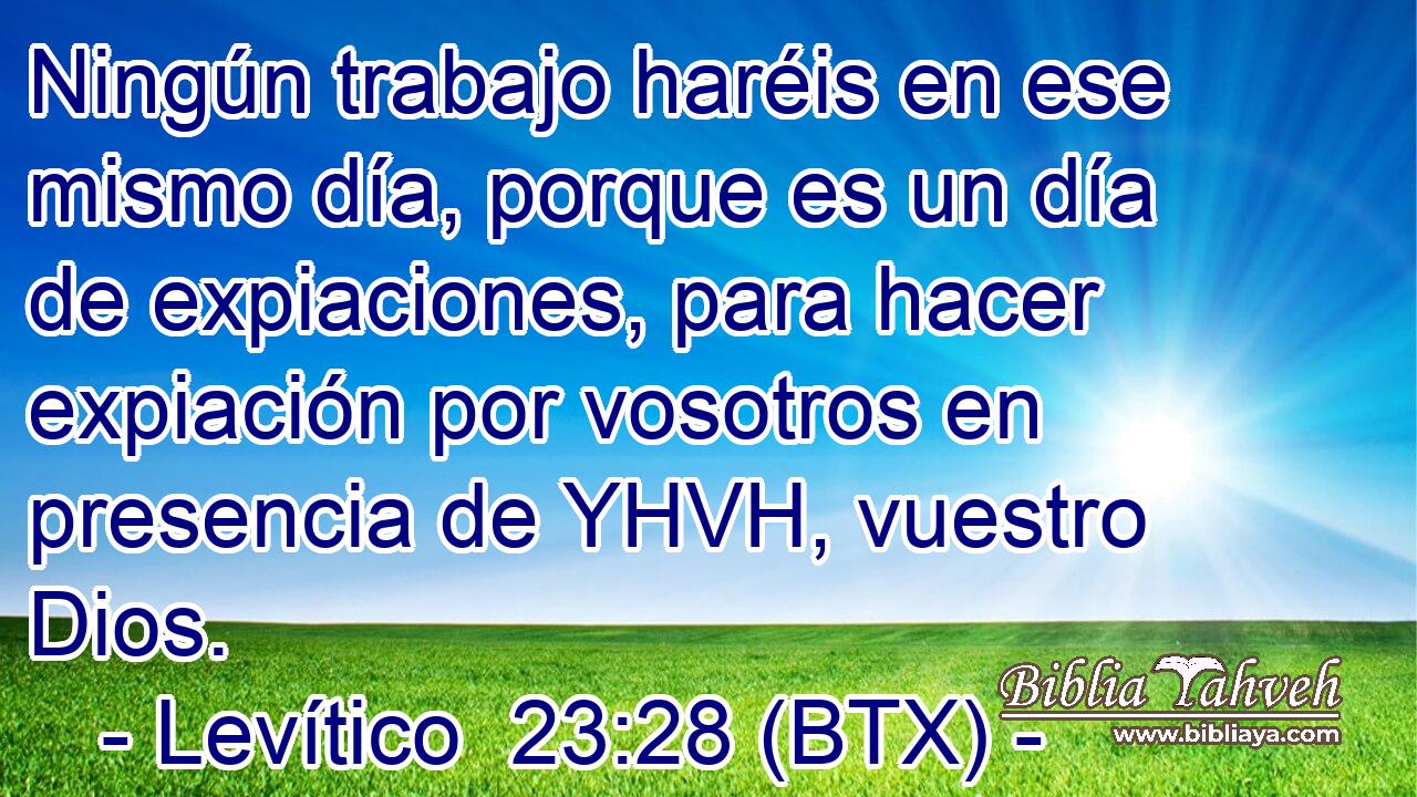 Ningún trabajo haréis en ese mismo día, porque es un día de expiaciones, para hacer expiación por vosotros en presencia de YHVH, vuestro Dios.