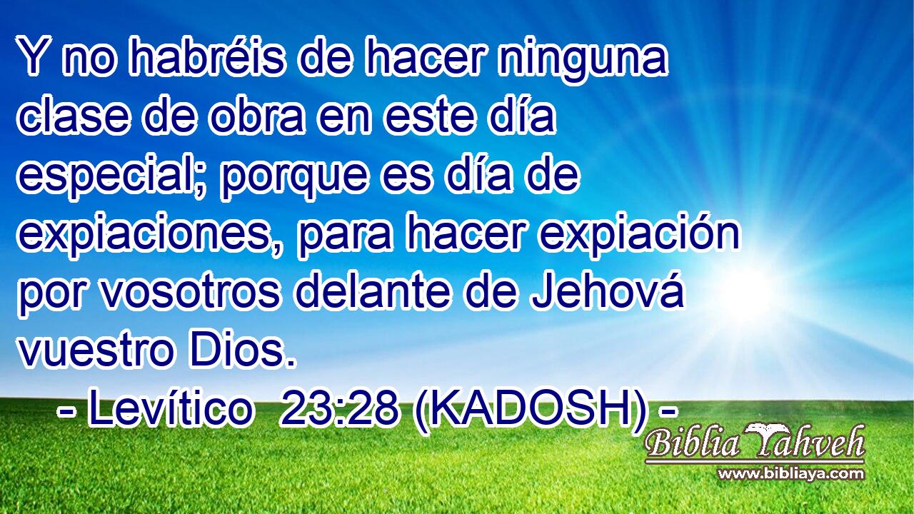  Y no habréis de hacer ninguna clase de obra en este día especial; porque es día de expiaciones, para hacer expiación por vosotros delante de Jehová vuestro Dios. 