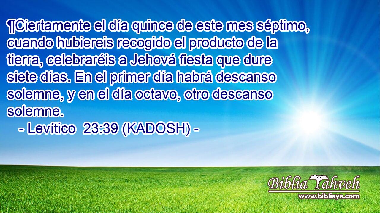  ¶Ciertamente el día quince de este mes séptimo, cuando hubiereis recogido el producto de la tierra, celebraréis a Jehová fiesta que dure siete días. En el primer día habrá descanso solemne, y en el día octavo, otro descanso solemne. 