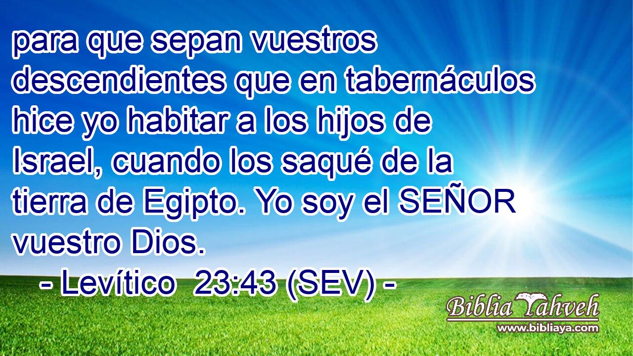 para que sepan vuestros descendientes que en tabernáculos hice yo habitar a los hijos de Israel, cuando los saqué de la tierra de Egipto. Yo soy el SEÑOR vuestro Dios.