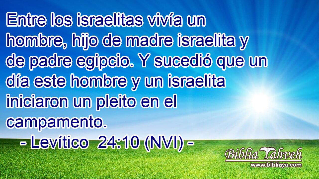  Entre los israelitas vivía un hombre, hijo de madre israelita y de padre egipcio. Y sucedió que un día este hombre y un israelita iniciaron un pleito en el campamento. 