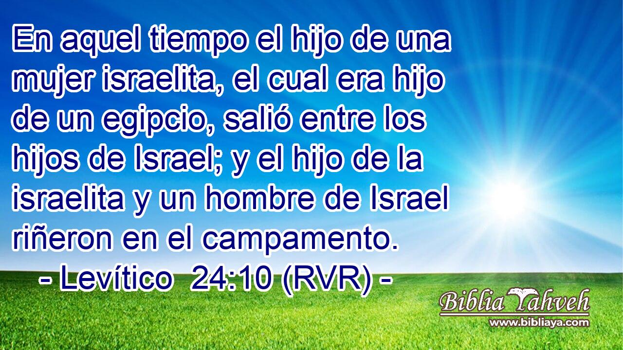 En aquel tiempo el hijo de una mujer israelita, el cual era hijo de un egipcio, salió entre los hijos de Israel; y el hijo de la israelita y un hombre de Israel riñeron en el campamento.