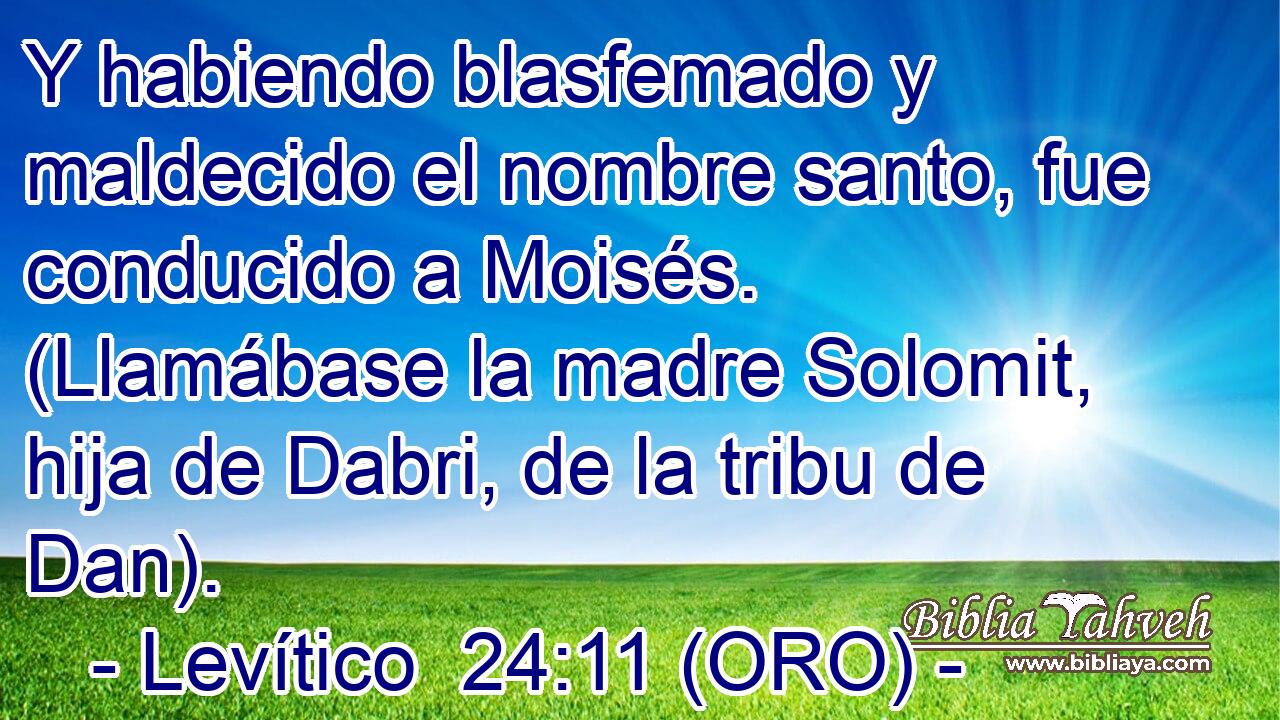  Y habiendo blasfemado y maldecido el nombre santo, fue conducido a Moisés. (Llamábase la madre Solomit, hija de Dabri, de la tribu de Dan). 