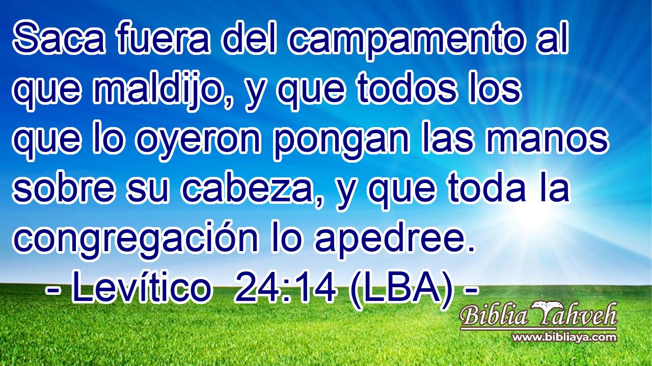 Saca fuera del campamento al que maldijo, y que todos los que lo oyeron pongan las manos sobre su cabeza, y que toda la congregación lo apedree.