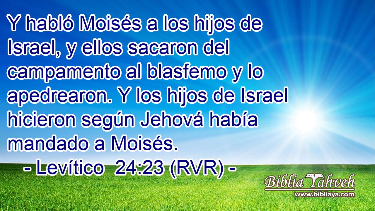 Y habló Moisés a los hijos de Israel, y ellos sacaron del campamento al blasfemo y lo apedrearon. Y los hijos de Israel hicieron según Jehová había mandado a Moisés.