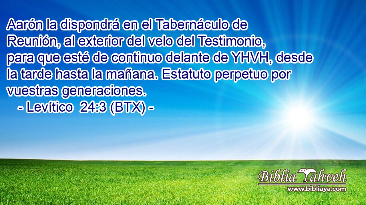 Aarón la dispondrá en el Tabernáculo de Reunión, al exterior del velo del Testimonio, para que esté de continuo delante de YHVH, desde la tarde hasta la mañana. Estatuto perpetuo por vuestras generaciones.