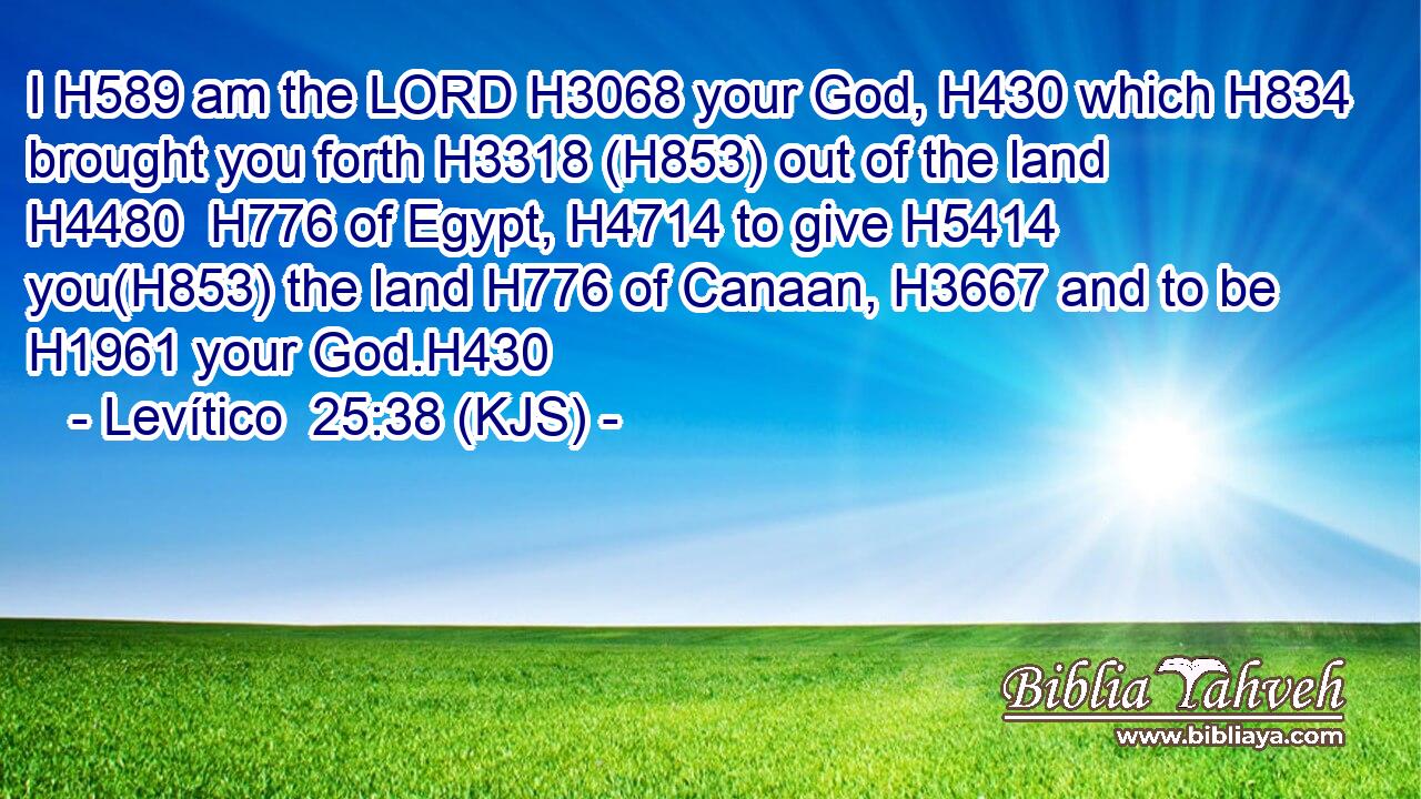 I H589 am the LORD H3068 your God, H430 which H834 brought you forth H3318 (H853) out of the land H4480  H776 of Egypt, H4714 to give H5414 you(H853) the land H776 of Canaan, H3667 and to be H1961 your God.H430