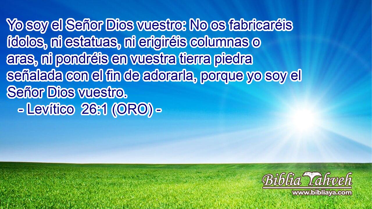  Yo soy el Señor Dios vuestro: No os fabricaréis ídolos, ni estatuas, ni erigiréis columnas o aras, ni pondréis en vuestra tierra piedra señalada con el fin de adorarla, porque yo soy el Señor Dios vuestro. 