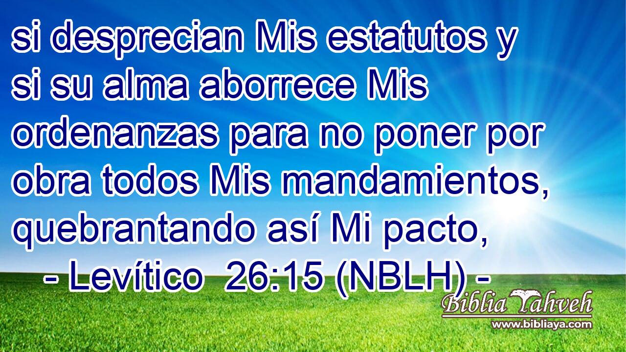  si desprecian Mis estatutos y si su alma aborrece Mis ordenanzas para no poner por obra todos Mis mandamientos, quebrantando así Mi pacto, 