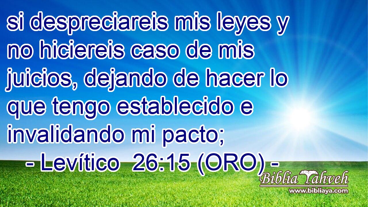  si despreciareis mis leyes y no hiciereis caso de mis juicios, dejando de hacer lo que tengo establecido e invalidando mi pacto; 