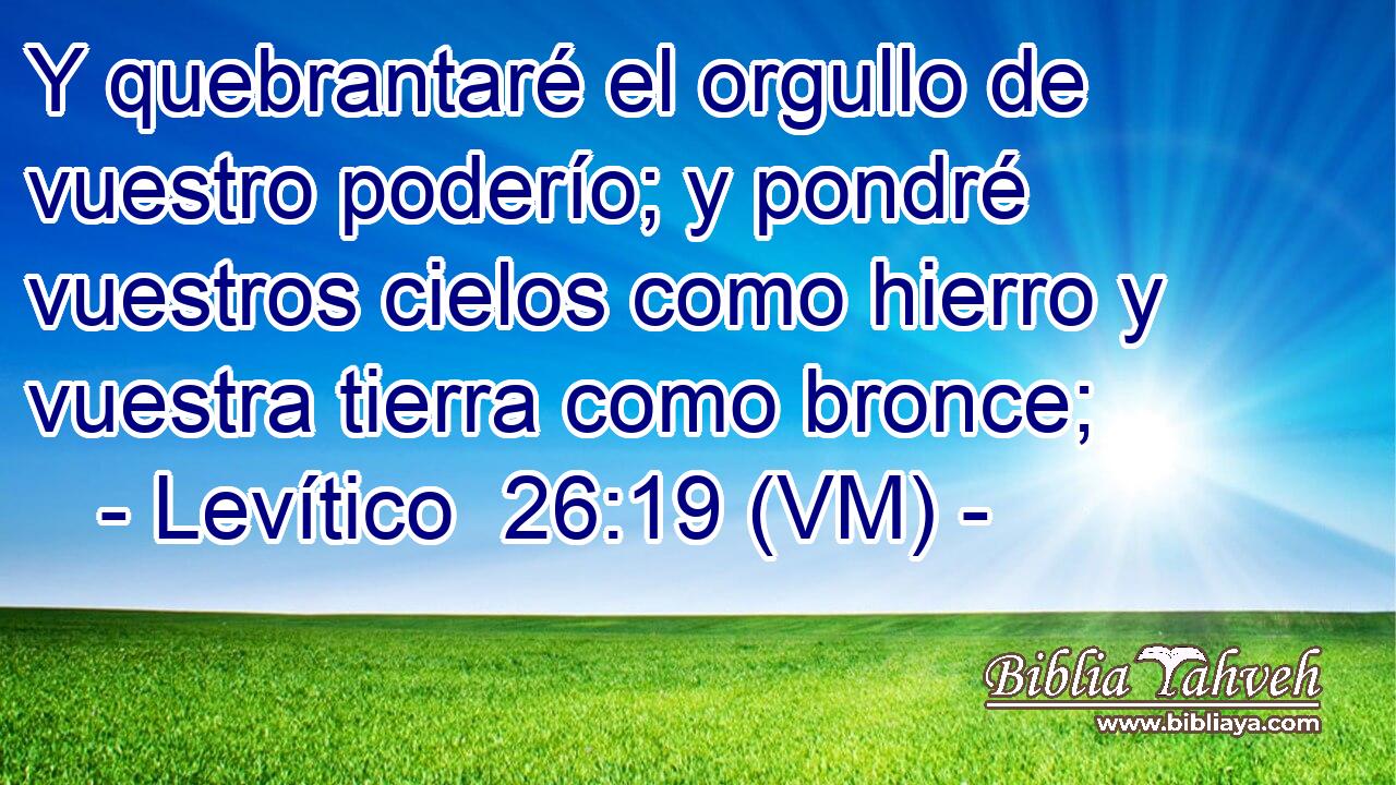  Y quebrantaré el orgullo de vuestro poderío; y pondré vuestros cielos como hierro y vuestra tierra como bronce; 