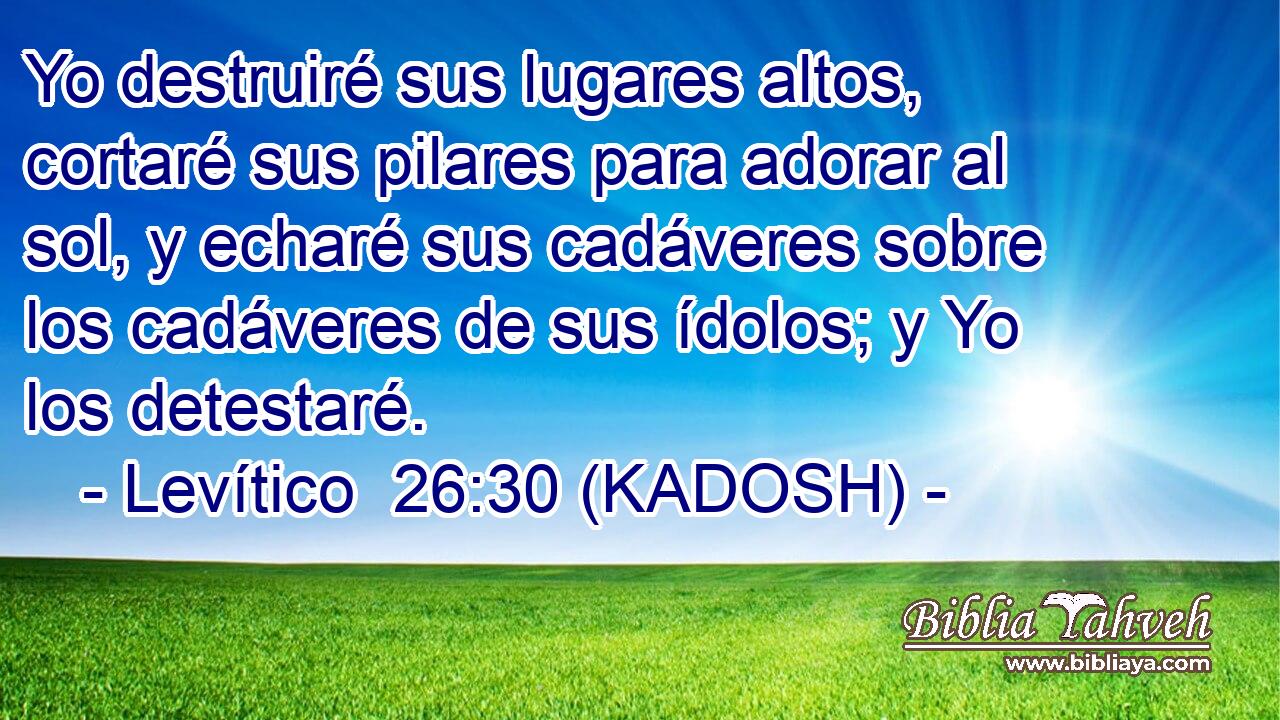  Yo destruiré sus lugares altos, cortaré sus pilares para adorar al sol, y echaré sus cadáveres sobre los cadáveres de sus ídolos; y Yo los detestaré. 