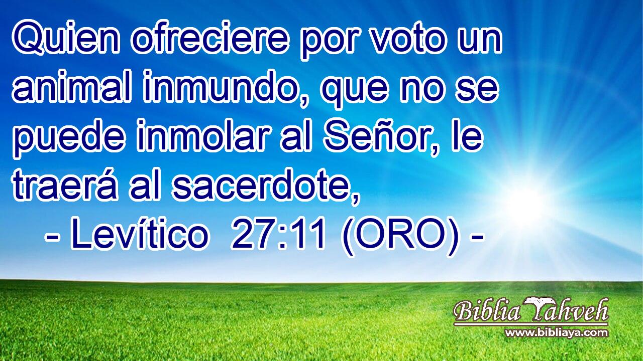  Quien ofreciere por voto un animal inmundo, que no se puede inmolar al Señor, le traerá al sacerdote, 