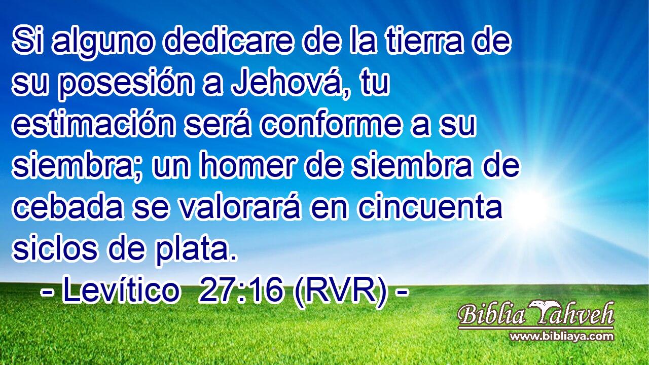 Si alguno dedicare de la tierra de su posesión a Jehová, tu estimación será conforme a su siembra; un homer de siembra de cebada se valorará en cincuenta siclos de plata.