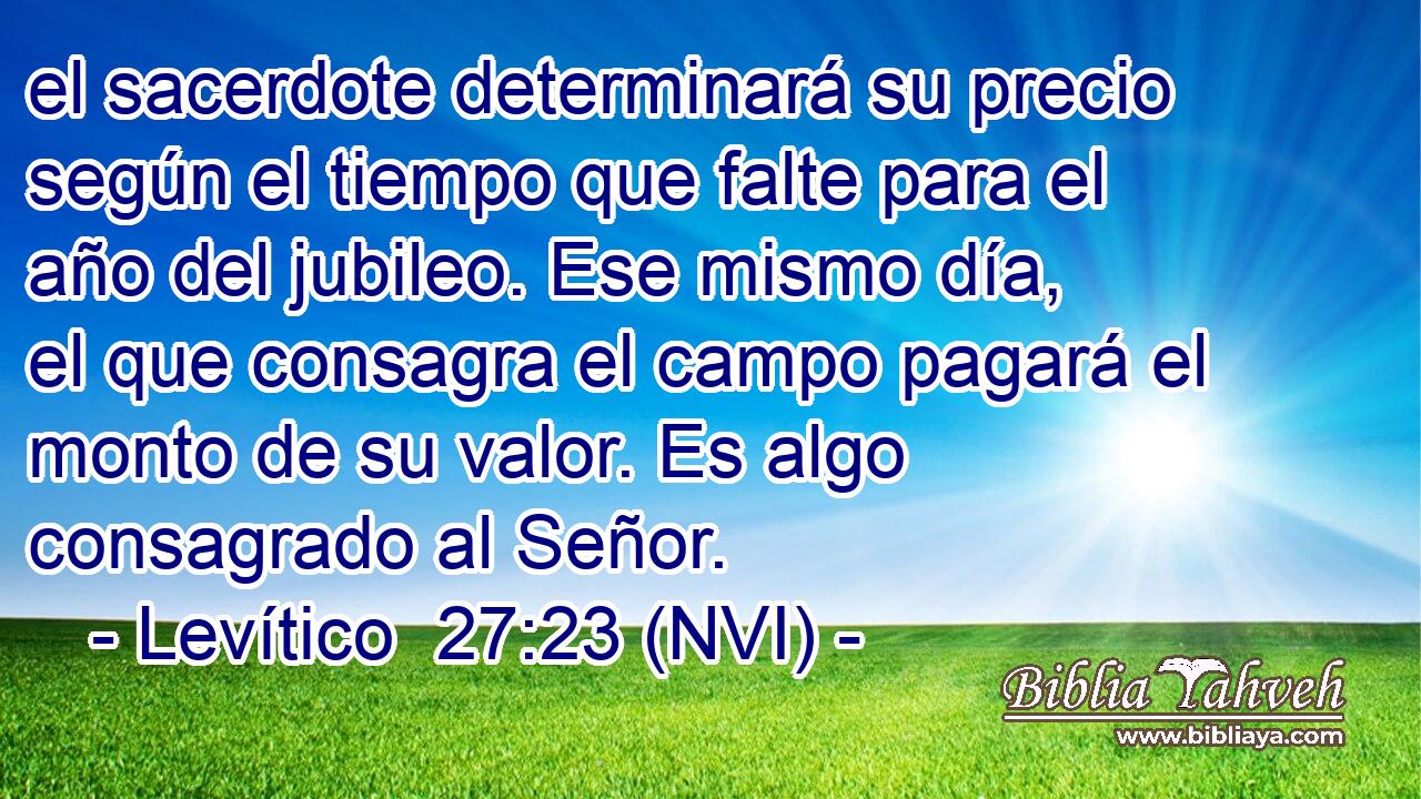  el sacerdote determinará su precio según el tiempo que falte para el año del jubileo. Ese mismo día, el que consagra el campo pagará el monto de su valor. Es algo consagrado al Señor. 