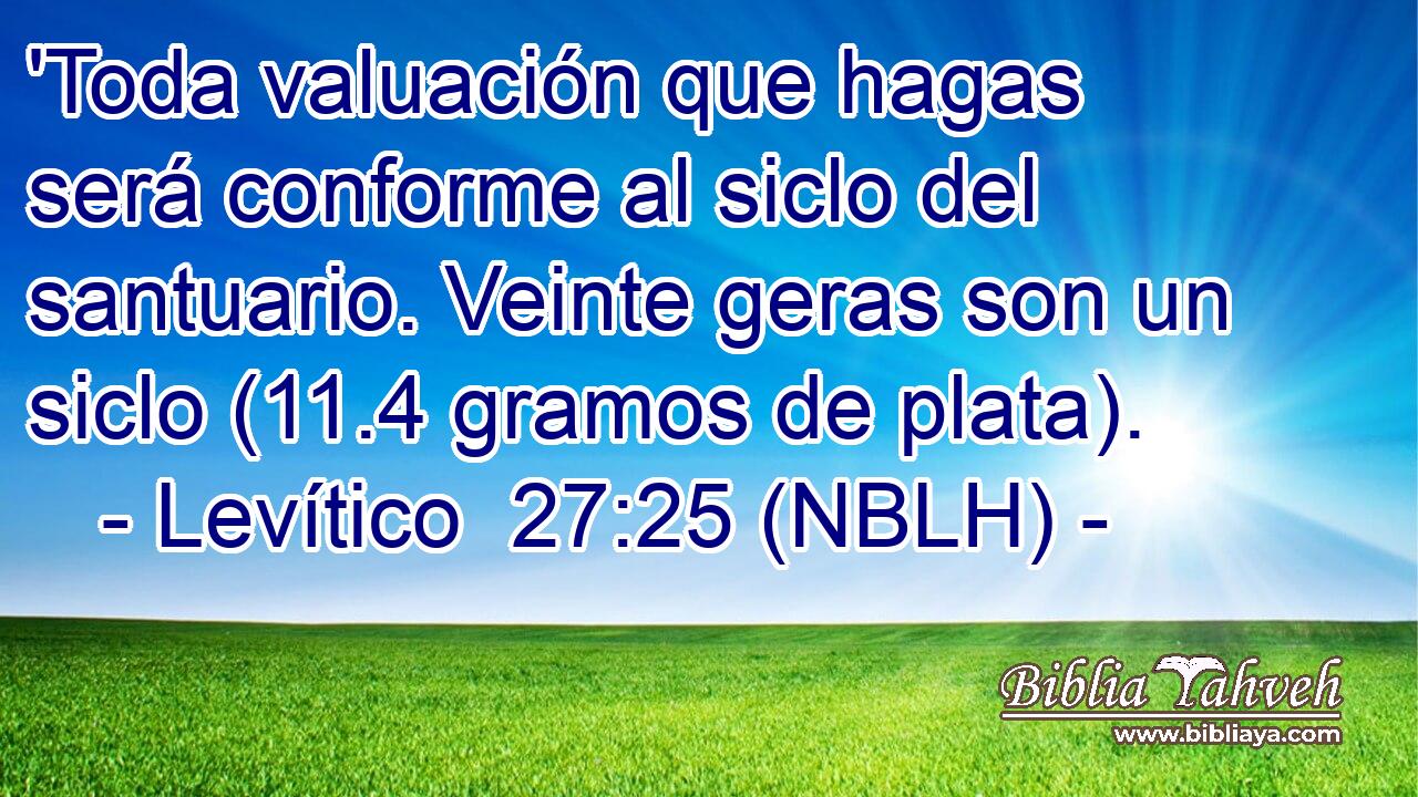  'Toda valuación que hagas será conforme al siclo del santuario. Veinte geras son un siclo (11.4 gramos de plata). 