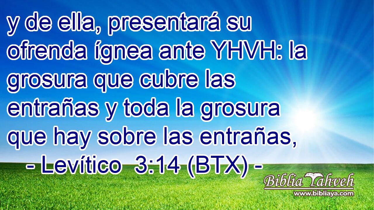 y de ella, presentará su ofrenda ígnea ante YHVH: la grosura que cubre las entrañas y toda la grosura que hay sobre las entrañas,