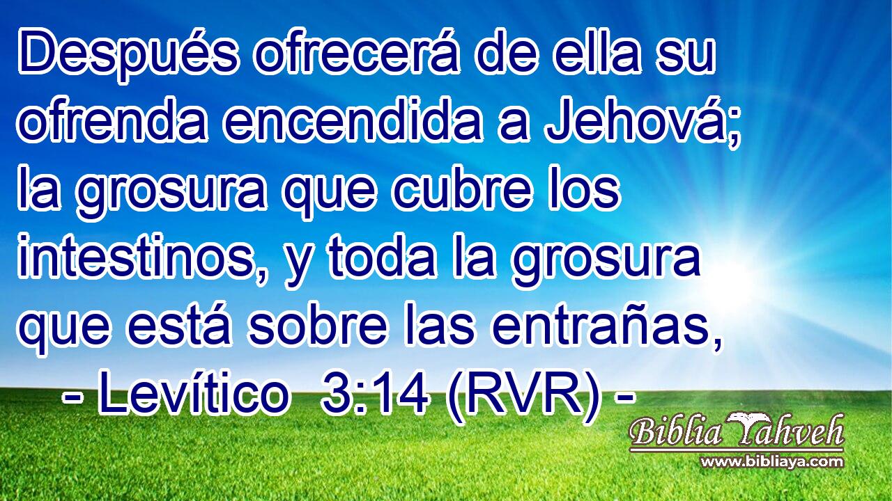 Después ofrecerá de ella su ofrenda encendida a Jehová; la grosura que cubre los intestinos, y toda la grosura que está sobre las entrañas,