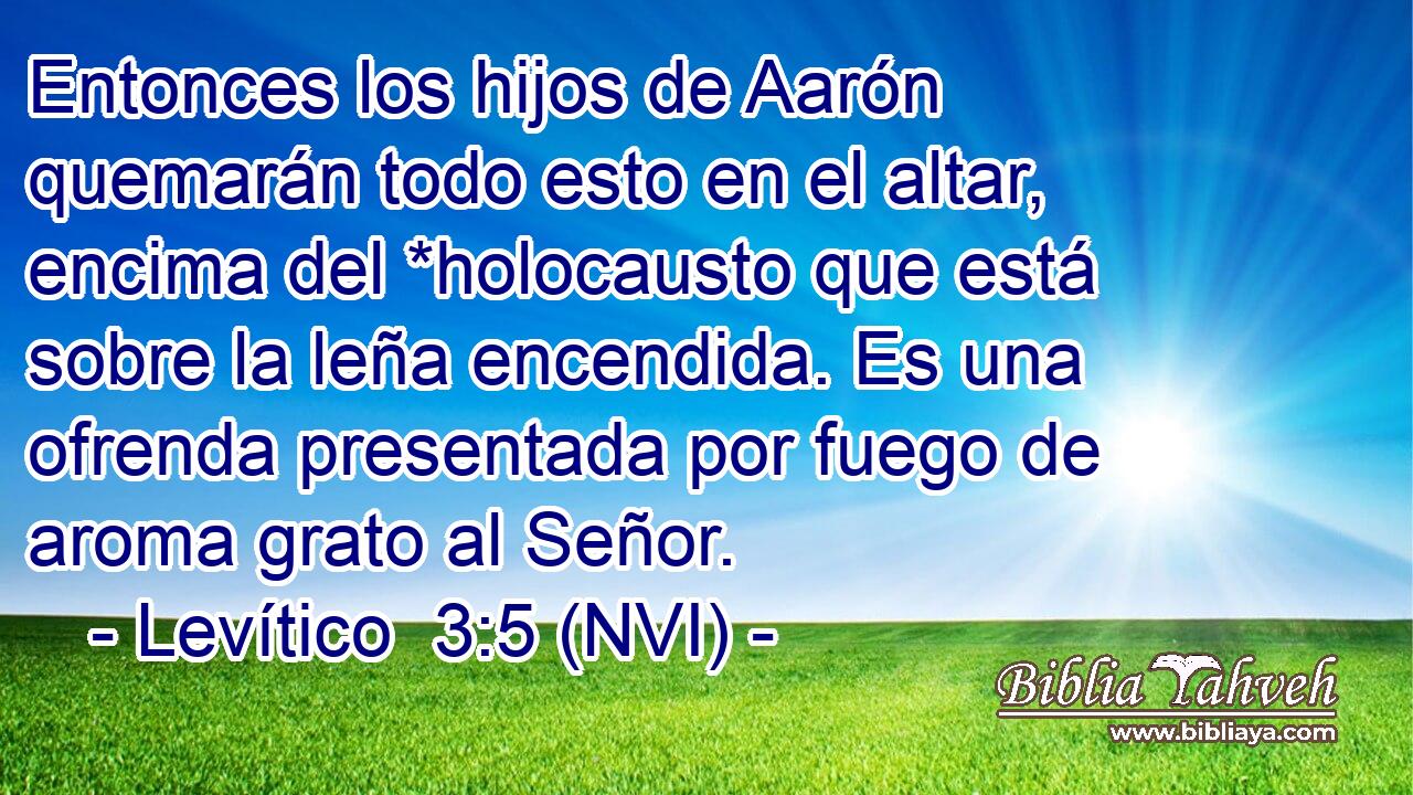  Entonces los hijos de Aarón quemarán todo esto en el altar, encima del *holocausto que está sobre la leña encendida. Es una ofrenda presentada por fuego de aroma grato al Señor. 