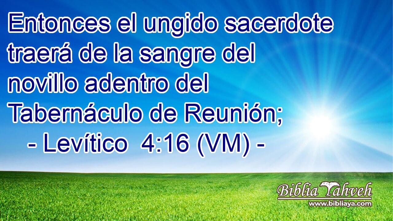  Entonces el ungido sacerdote traerá de la sangre del novillo adentro del Tabernáculo de Reunión; 