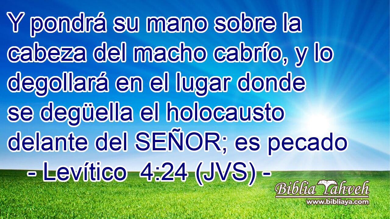 Y pondrá su mano sobre la cabeza del macho cabrío, y lo degollará en el lugar donde se degüella el holocausto delante del SEÑOR; es pecado