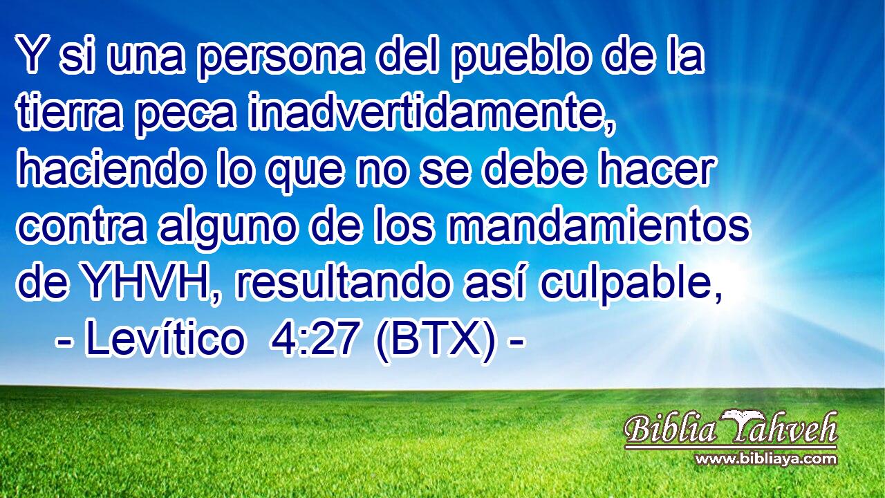 Y si una persona del pueblo de la tierra peca inadvertidamente, haciendo lo que no se debe hacer contra alguno de los mandamientos de YHVH, resultando así culpable,
