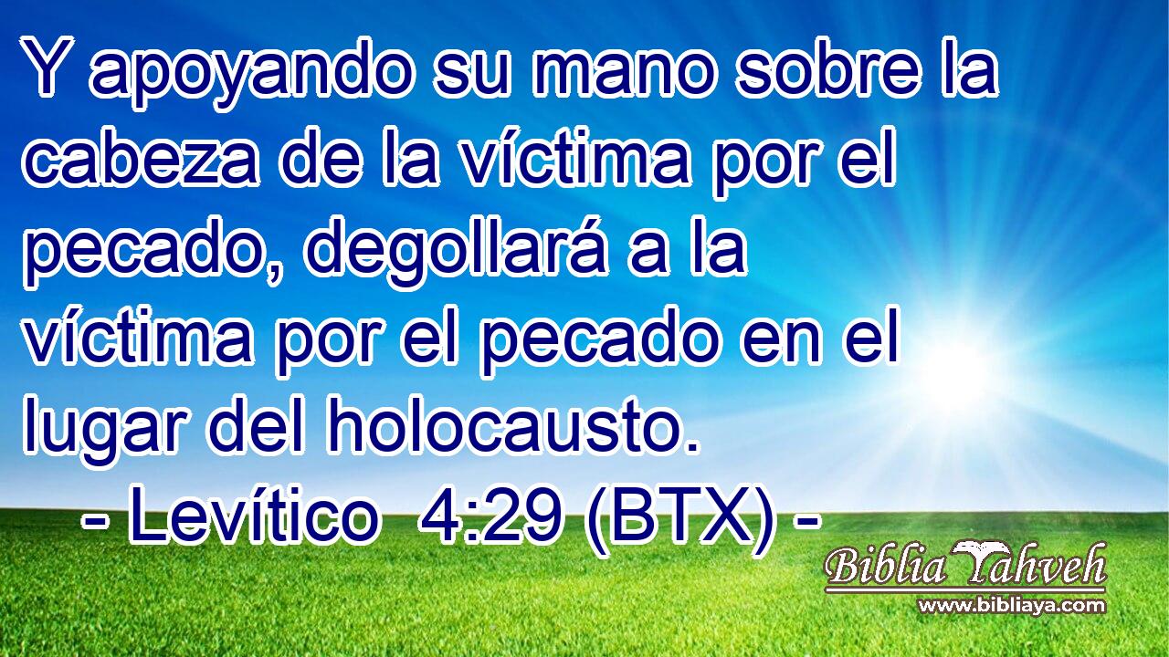 Y apoyando su mano sobre la cabeza de la víctima por el pecado, degollará a la víctima por el pecado en el lugar del holocausto.