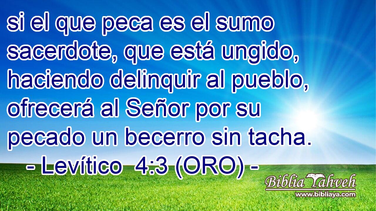  si el que peca es el sumo sacerdote, que está ungido, haciendo delinquir al pueblo, ofrecerá al Señor por su pecado un becerro sin tacha. 