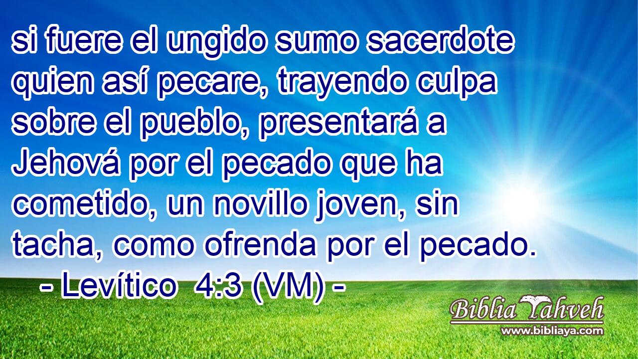  si fuere el ungido sumo sacerdote quien así pecare, trayendo culpa sobre el pueblo, presentará a Jehová por el pecado que ha cometido, un novillo joven, sin tacha, como ofrenda por el pecado. 