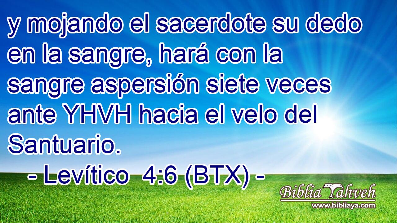 y mojando el sacerdote su dedo en la sangre, hará con la sangre aspersión siete veces ante YHVH hacia el velo del Santuario.
