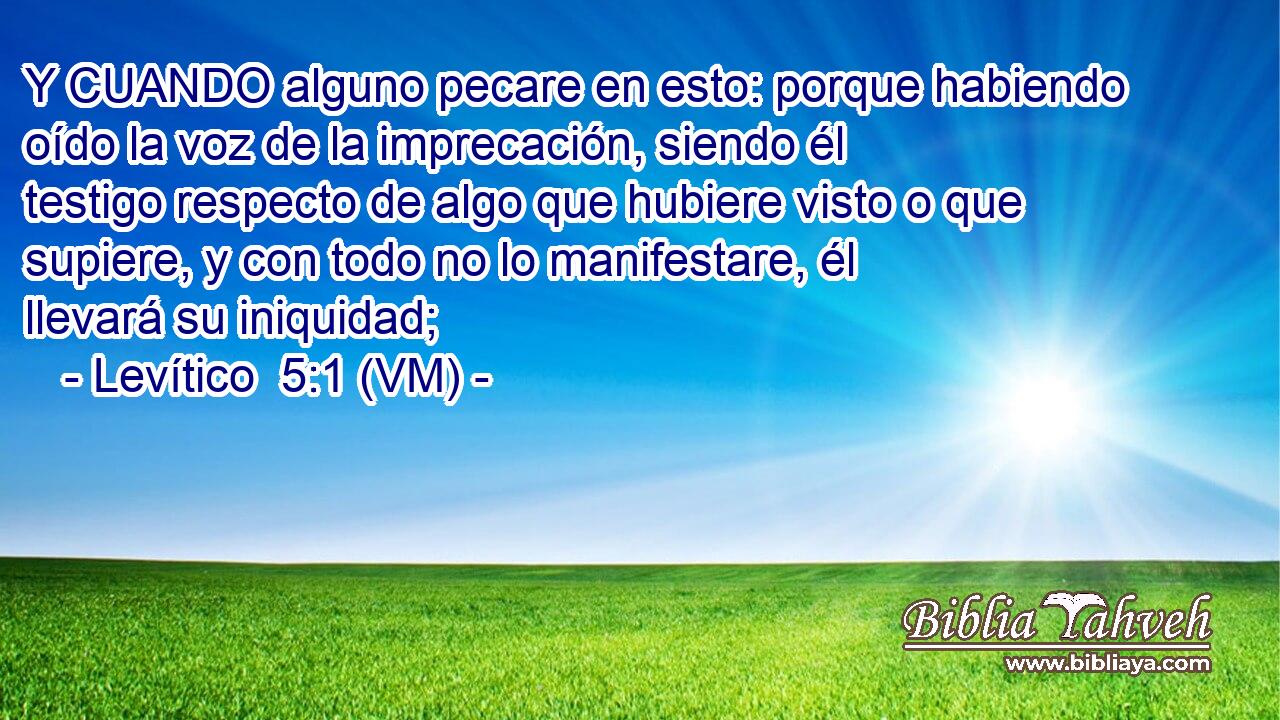  Y CUANDO alguno pecare en esto: porque habiendo oído la voz de la imprecación, siendo él testigo respecto de algo que hubiere visto o que supiere, y con todo no lo manifestare, él llevará su iniquidad; 