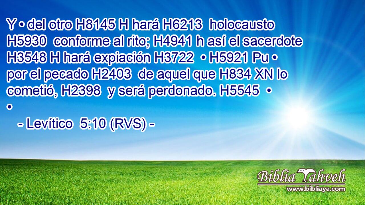Y • del otro H8145 H hará H6213  holocausto H5930  conforme al rito; H4941 h así el sacerdote H3548 H hará expiación H3722  • H5921 Pu • por el pecado H2403  de aquel que H834 XN lo cometió, H2398  y será perdonado. H5545  • • 