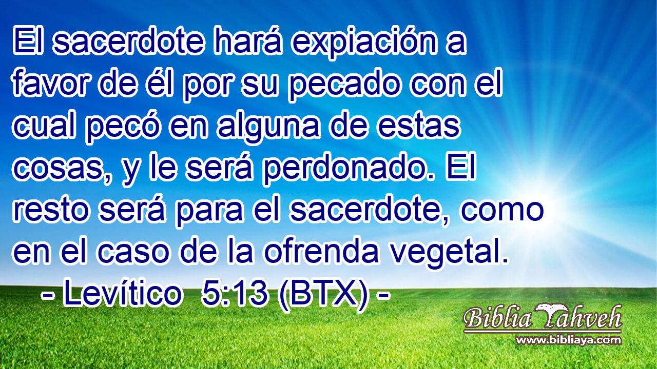 El sacerdote hará expiación a favor de él por su pecado con el cual pecó en alguna de estas cosas, y le será perdonado. El resto será para el sacerdote, como en el caso de la ofrenda vegetal.
