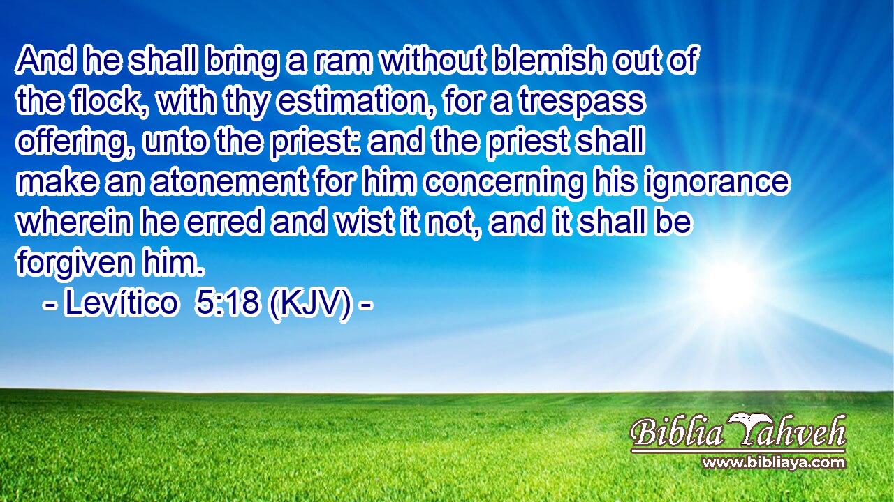 And he shall bring a ram without blemish out of the flock, with thy estimation, for a trespass offering, unto the priest: and the priest shall make an atonement for him concerning his ignorance wherein he erred and wist it not, and it shall be forgiven him.