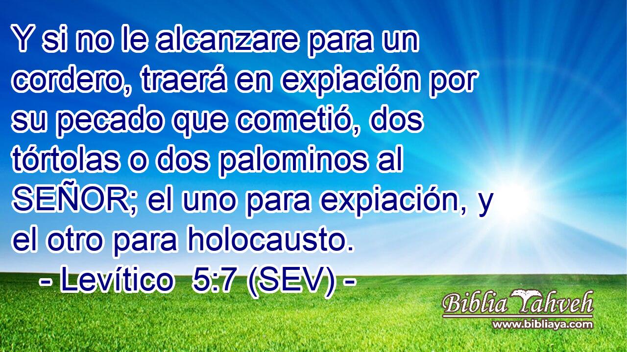 Y si no le alcanzare para un cordero, traerá en expiación por su pecado que cometió, dos tórtolas o dos palominos al SEÑOR; el uno para expiación, y el otro para holocausto.