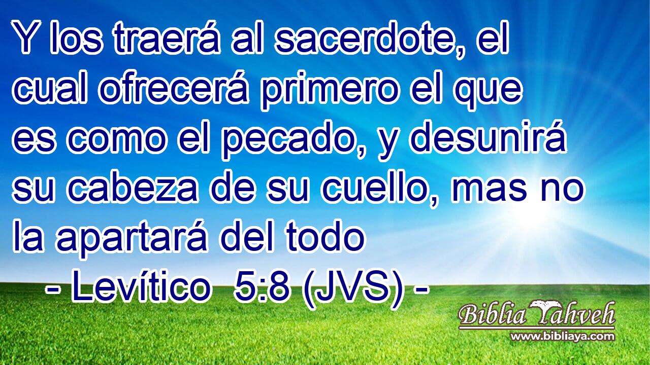 Y los traerá al sacerdote, el cual ofrecerá primero el que es como el pecado, y desunirá su cabeza de su cuello, mas no la apartará del todo