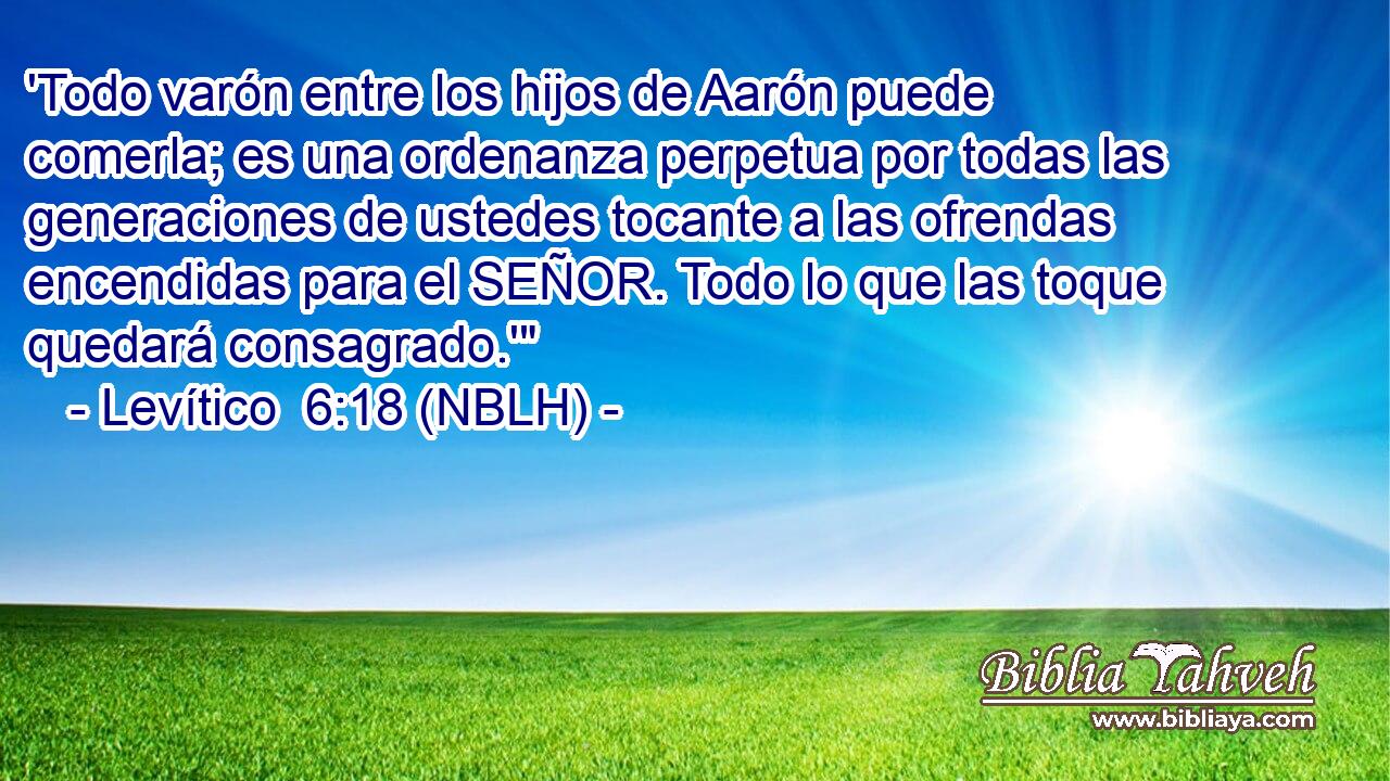  'Todo varón entre los hijos de Aarón puede comerla; es una ordenanza perpetua por todas las generaciones de ustedes tocante a las ofrendas encendidas para el SEÑOR. Todo lo que las toque quedará consagrado.'