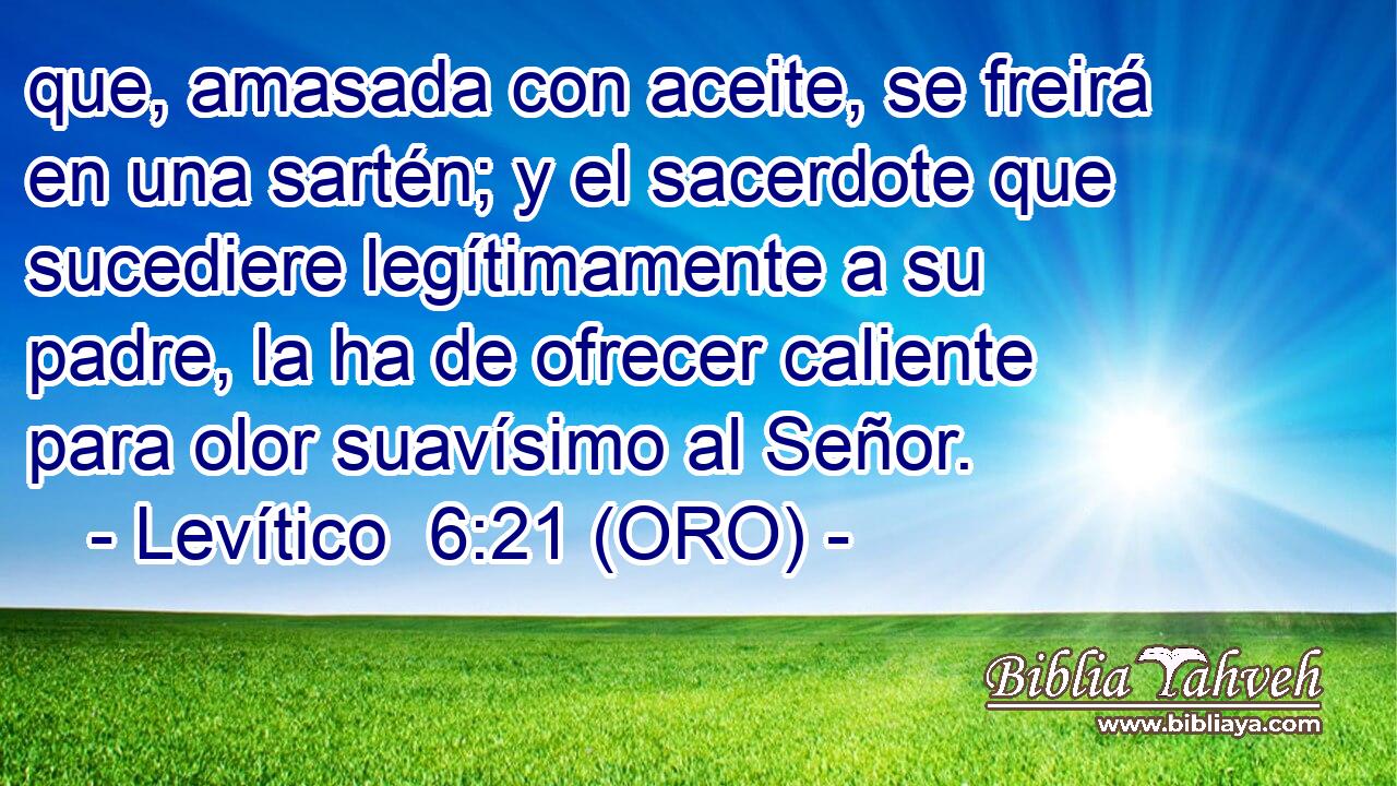  que, amasada con aceite, se freirá en una sartén; y el sacerdote que sucediere legítimamente a su padre, la ha de ofrecer caliente para olor suavísimo al Señor. 