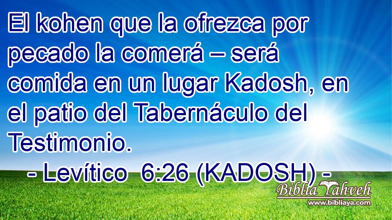  El kohen que la ofrezca por pecado la comerá – será comida en un lugar Kadosh, en el patio del Tabernáculo del Testimonio. 