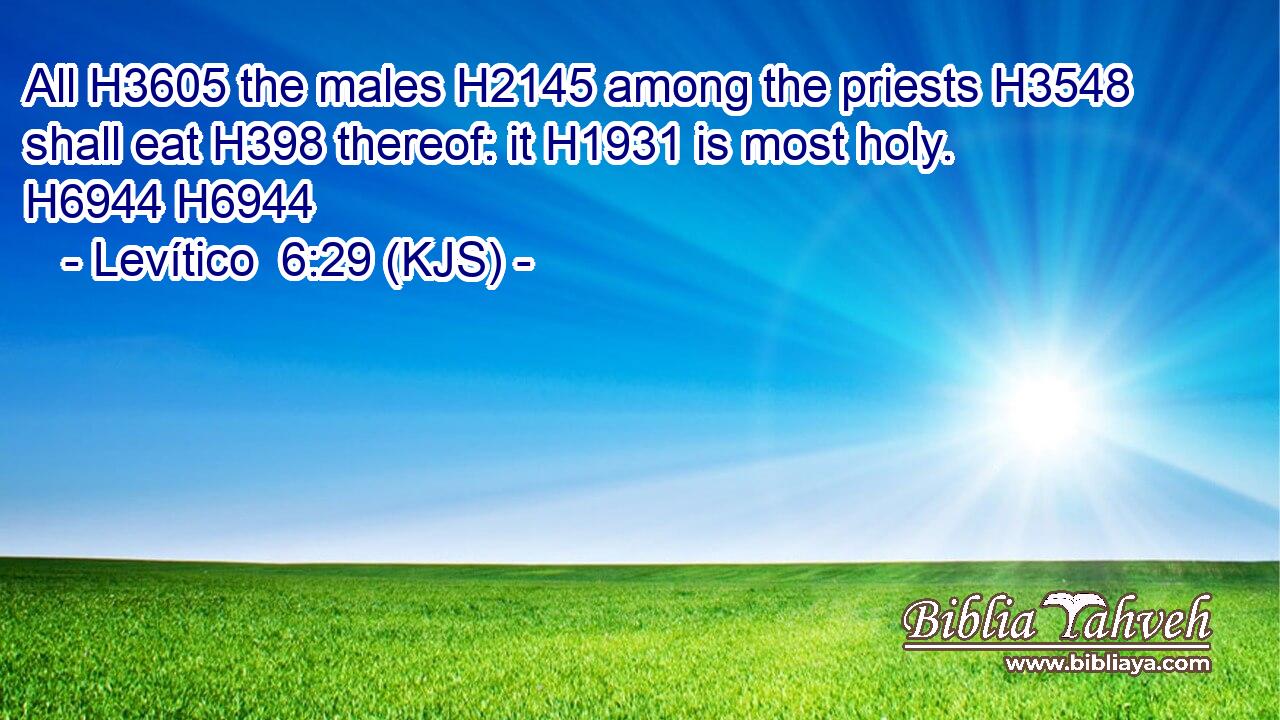 All H3605 the males H2145 among the priests H3548 shall eat H398 thereof: it H1931 is most holy. H6944 H6944