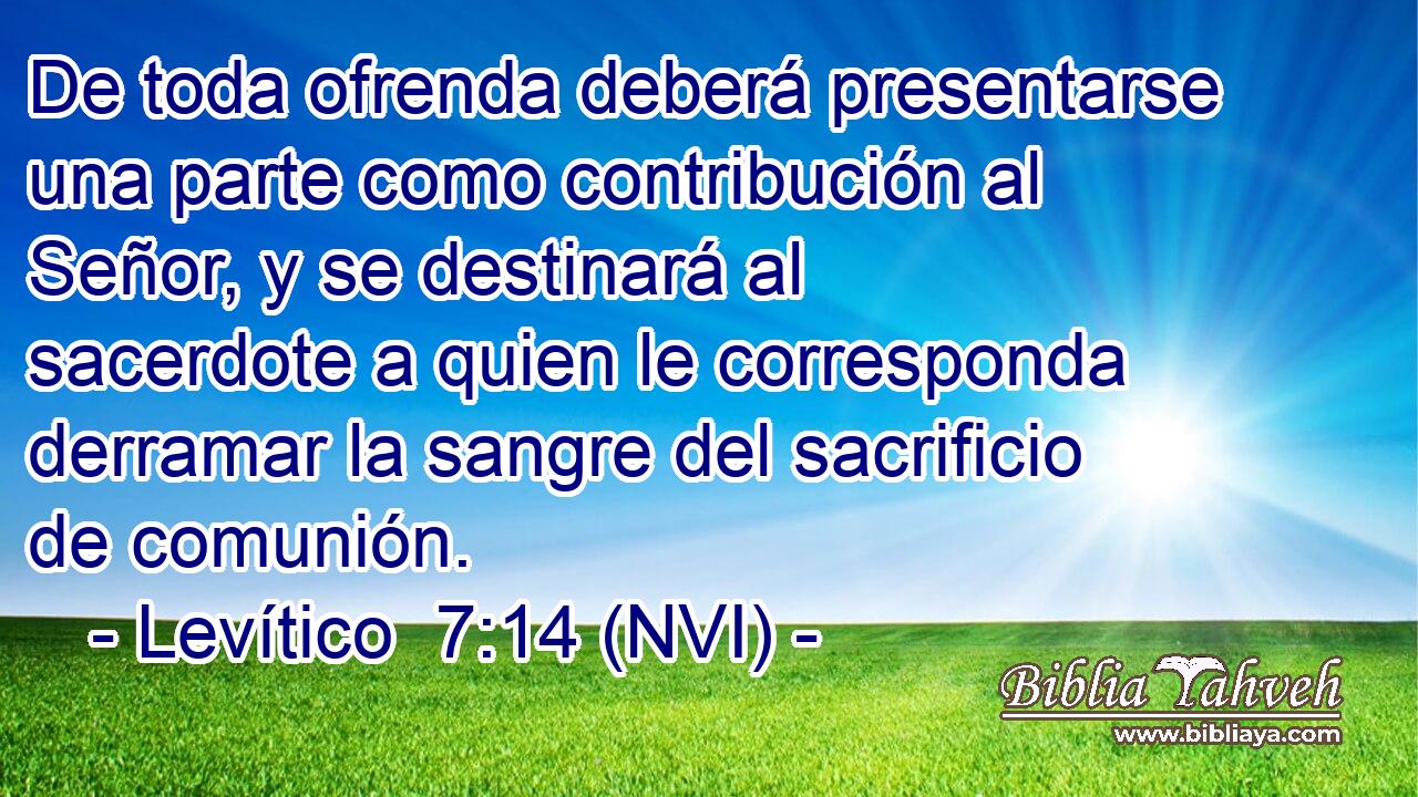  De toda ofrenda deberá presentarse una parte como contribución al Señor, y se destinará al sacerdote a quien le corresponda derramar la sangre del sacrificio de comunión. 