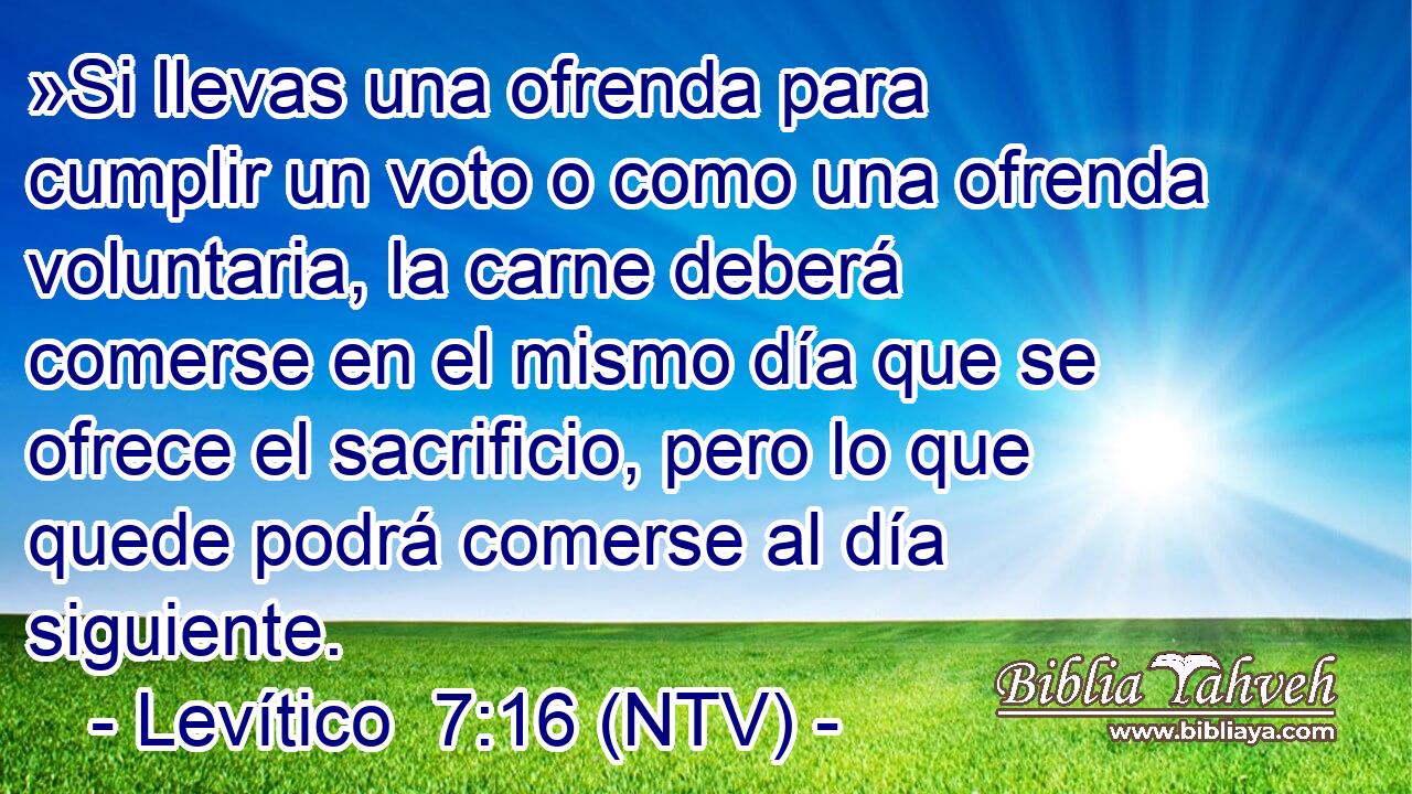 »Si llevas una ofrenda para cumplir un voto o como una ofrenda voluntaria, la carne deberá comerse en el mismo día que se ofrece el sacrificio, pero lo que quede podrá comerse al día siguiente.