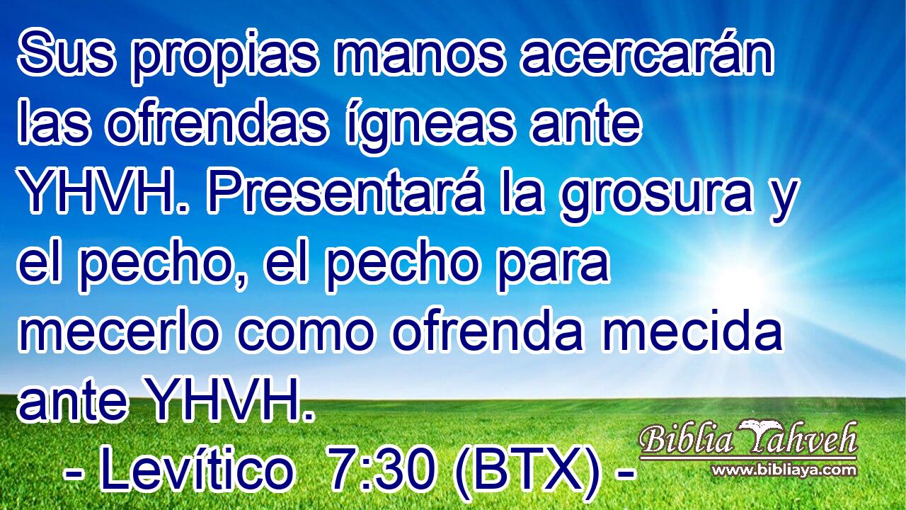 Sus propias manos acercarán las ofrendas ígneas ante YHVH. Presentará la grosura y el pecho, el pecho para mecerlo como ofrenda mecida ante YHVH.