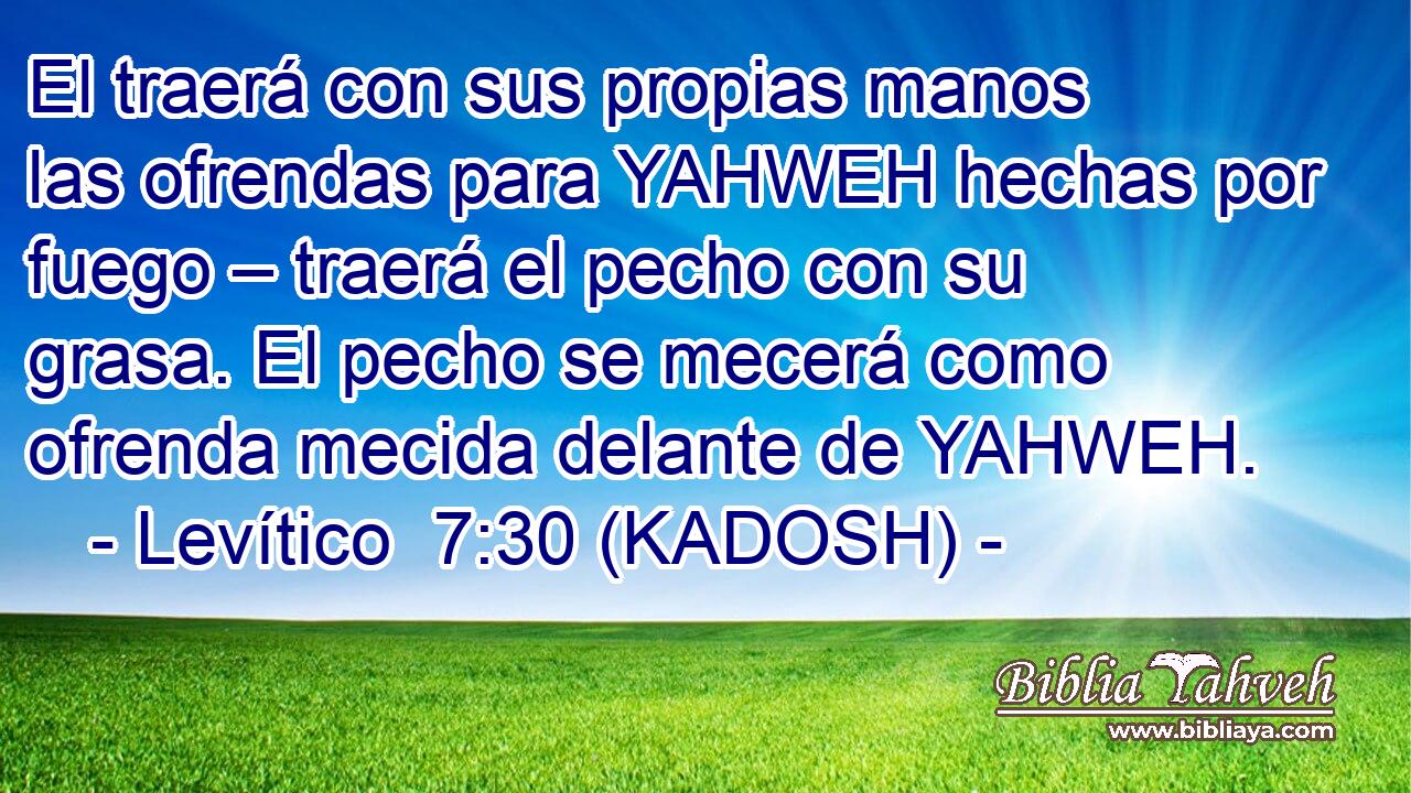  El traerá con sus propias manos las ofrendas para YAHWEH hechas por fuego – traerá el pecho con su grasa. El pecho se mecerá como ofrenda mecida delante de YAHWEH. 