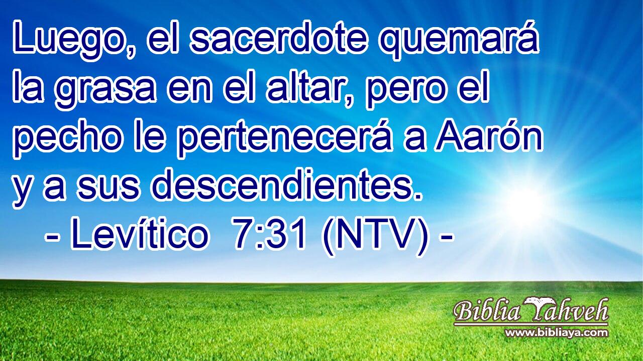 Luego, el sacerdote quemará la grasa en el altar, pero el pecho le pertenecerá a Aarón y a sus descendientes.