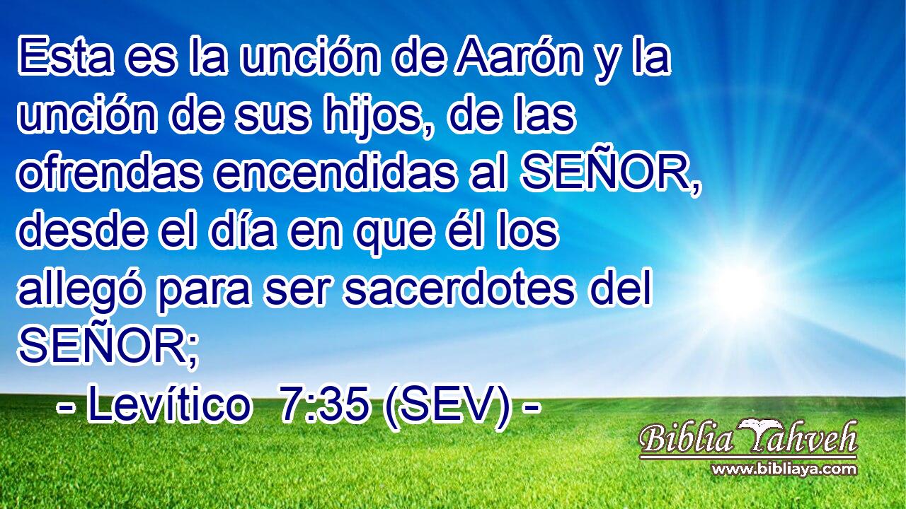 Esta es la unción de Aarón y la unción de sus hijos, de las ofrendas encendidas al SEÑOR, desde el día en que él los allegó para ser sacerdotes del SEÑOR;