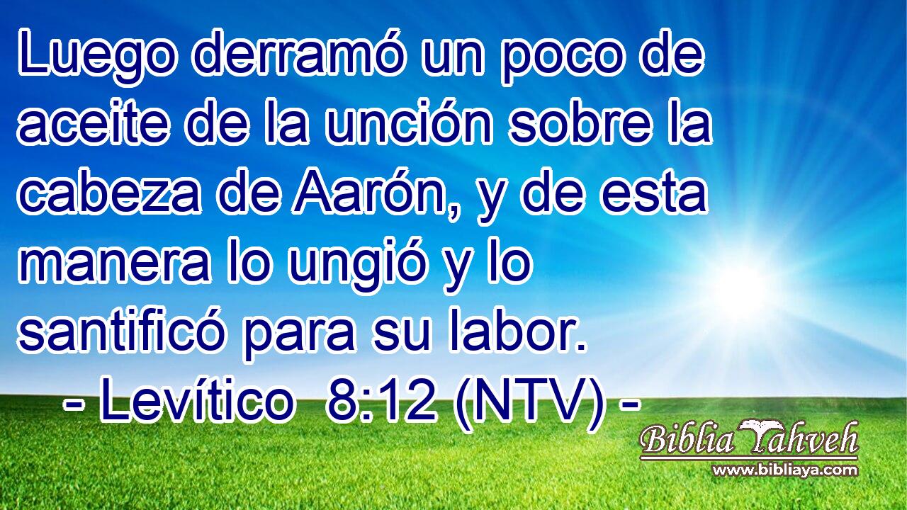 Luego derramó un poco de aceite de la unción sobre la cabeza de Aarón, y de esta manera lo ungió y lo santificó para su labor.