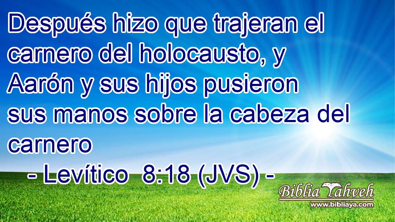 Después hizo que trajeran el carnero del holocausto, y Aarón y sus hijos pusieron sus manos sobre la cabeza del carnero